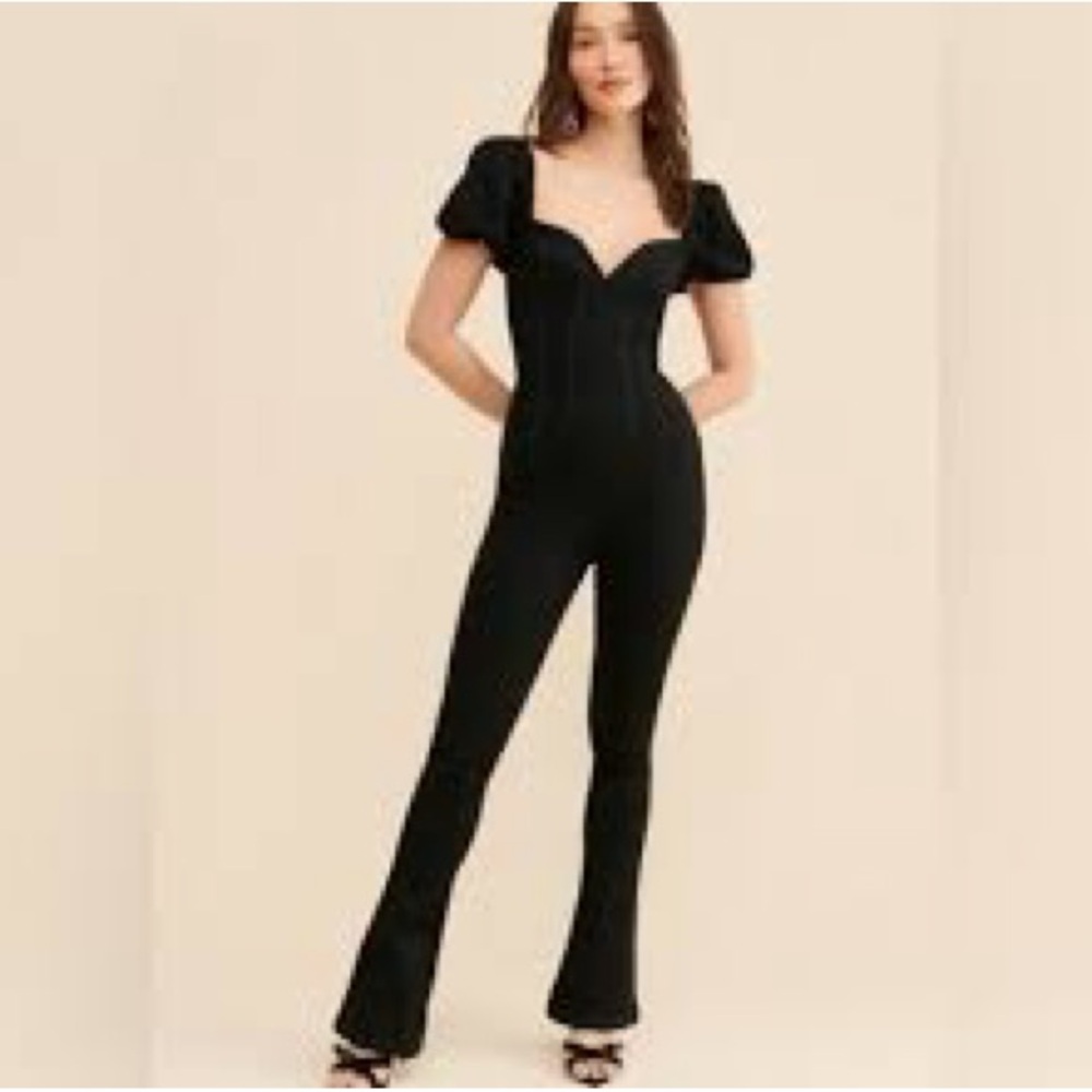 Free People Moondance Jumpsuit in Black Denim Size Medium NWOT